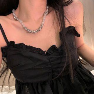 Gemstone Necklace 1pc - Silver & White - One Size