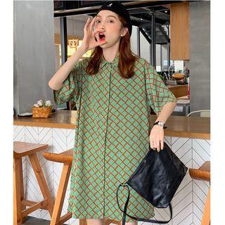 Short-sleeve Patterned Mini Shirtdress