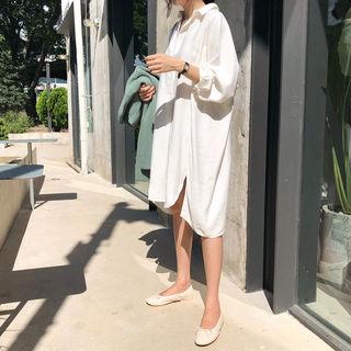 Half-placket Slit-side Midi Shirtdress