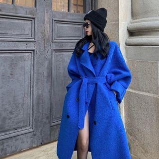 Double-breasted Sashed Fleece Coat (various Designs)