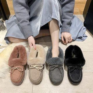 Fluffy Trim Bow Moccasins