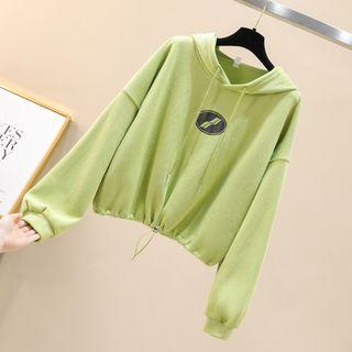 Long-sleeve Print Hooded Cropped Top