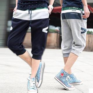 Color-block Lettering Cropped Pants