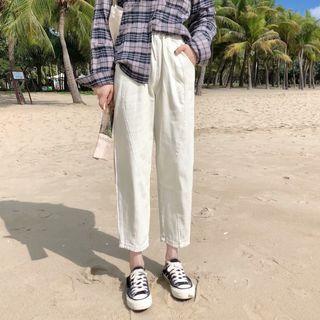 Plain Elastic-waist Jeans