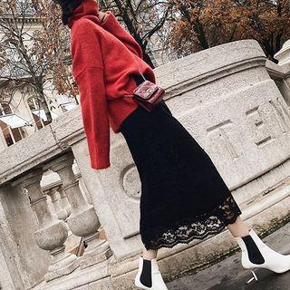 Turtleneck Knit Top + Lace Skirt