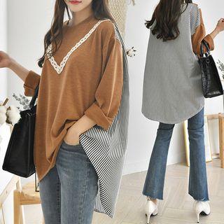 Laced Stripe-panel Long Top
