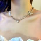 Butterfly Faux Pearl Alloy Choker 1 Pc - Necklace - Silver - One Size