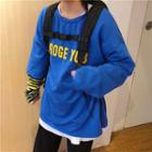 Mock Two Piece Lettering Long-sleeve T-shirt Blue - One Size