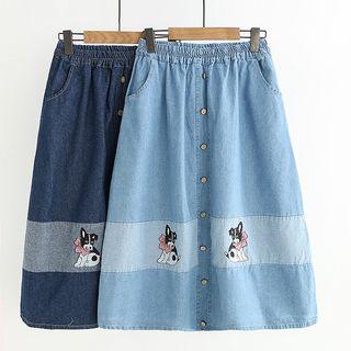 Dog Print Denim A-line Skirt