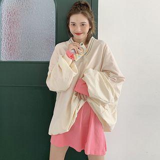 Plain Long-sleeve T-shirt / V-neck Oversize Pullover