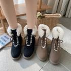 Block Heel Fluffy Trim Lace-up Short Boots