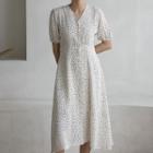 Puff-sleeve Long Dotted Dress