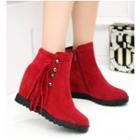 Faux Suede Studded Tassels Hidden Wedge Ankle Boots