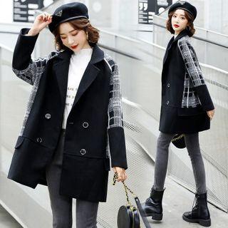 Double Breasted Plaid Panel Coat