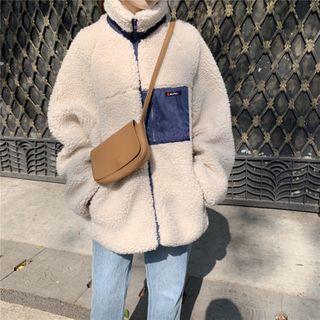 Long-sleeve Color-block Fleece Jacket As Shown In Figure - One Size
