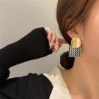 Disc Earring 1 Pair - Black & White & Gold - One Size