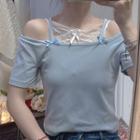 Short-sleeve Off Shoulder Bow T-shirt