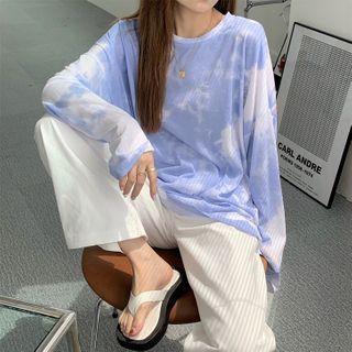 Tie-dye Print Long-sleeve T-shirt Blue - One Size