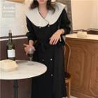 Long-sleeve Sailor Collar Double-breasted Midi Dress
