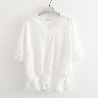 Short-sleeve Lace V-neck Blouse