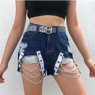 Chain-detailed Denim Hot Pants