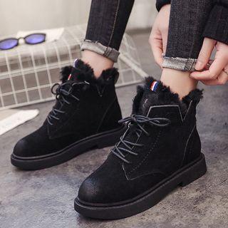 Faux-fur Trim Lace-up Short Boots