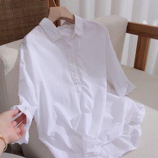 Elbow-sleeve Henley Shirt White - One Size