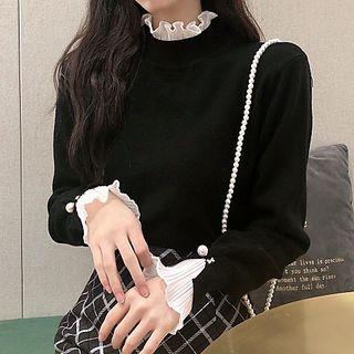 Long-sleeve Ruffle-panel Knit Top