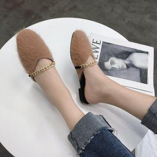 Faux-fur Chain Accent Flats