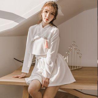 Modern Hanbok Corduroy Mini Skirt In Ivory One Size