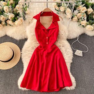 Sleeveless Open-collar A-line Dress