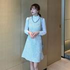 V-neck Mini A-line Tweed Pinafore Dress