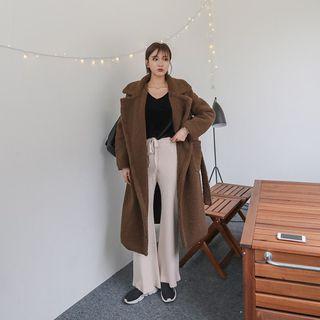 Open-front Faux-fur Coat With Sash