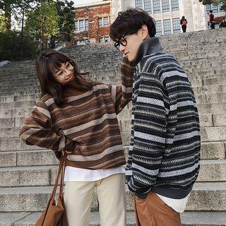Couple Matching Turtleneck Striped Top