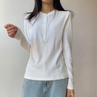 Plain Long-sleeve Button Top