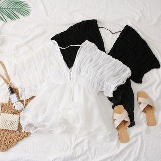 Asymmetric V-neck Chiffon Top