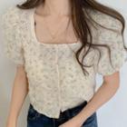 Square-neck Lace Floral Cropped Shirt