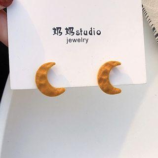 Felt Moon Earring 1 Pair - Silver Needle - Yellow - One Size