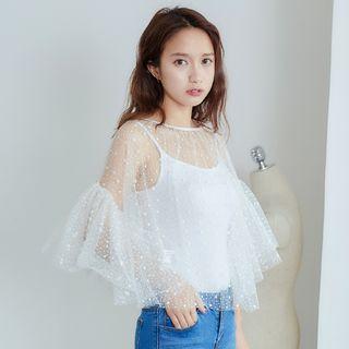 Set: Sheer Embroidered Lace Top + Camisole