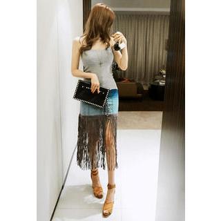 Fringed Denim Skirt