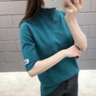 Elbow-sleeve Tagged Mock Neck Sweater