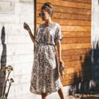 Python Print Short-sleeve A-line Midi Dress