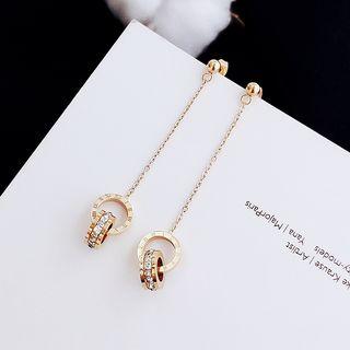 Roman Numeral Rhinestone Hoop Dangle Earring Roman - Rose Gold - One Size