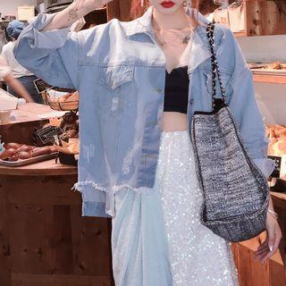 Asymmetric Hem Buttoned Denim Jacket
