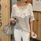 Lace Yoke Elbow-sleeve Top