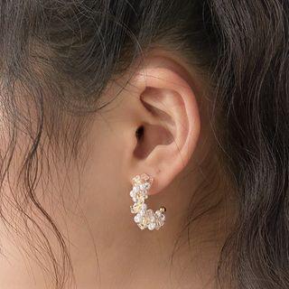 Faux Pearl Faux Crystal Sterling Silver Open Hoop Earring