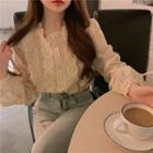 Puff-sleeve Lace Button-up Blouse 6066 - Almond - One Size