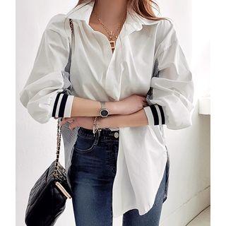 Striped-panel Dip-back Boxy Shirt