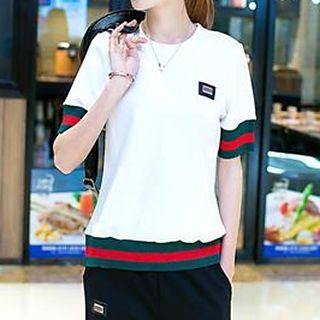 Set: Stripe Short-sleeve Top + Sweatpants