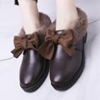 Faux Leather Furry Bow Loafers